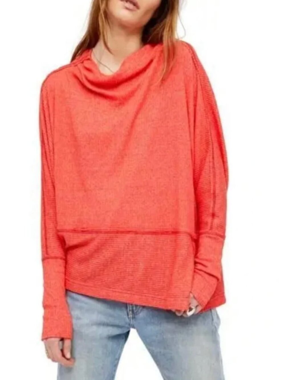 We The Free Coral Cowl Neck Long Sleeve Top